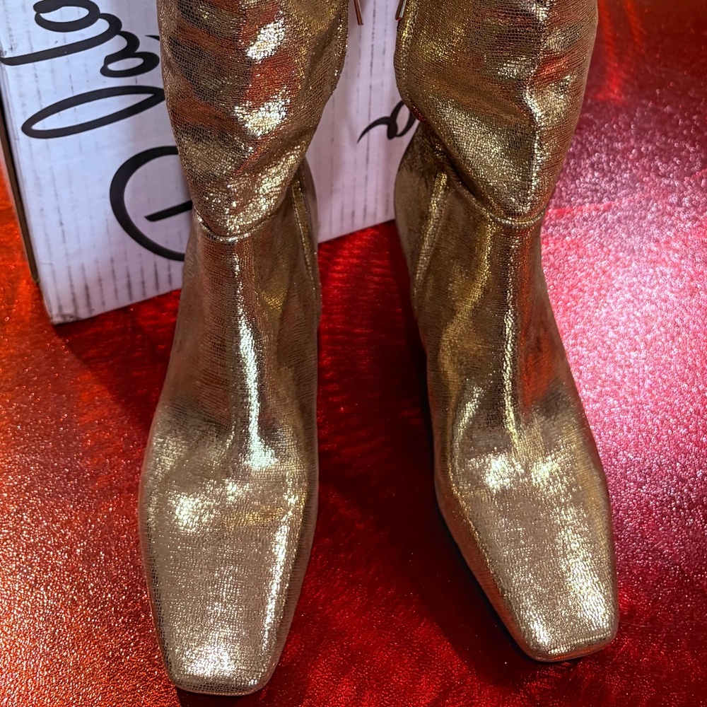 Gold Leather Knee High Boots